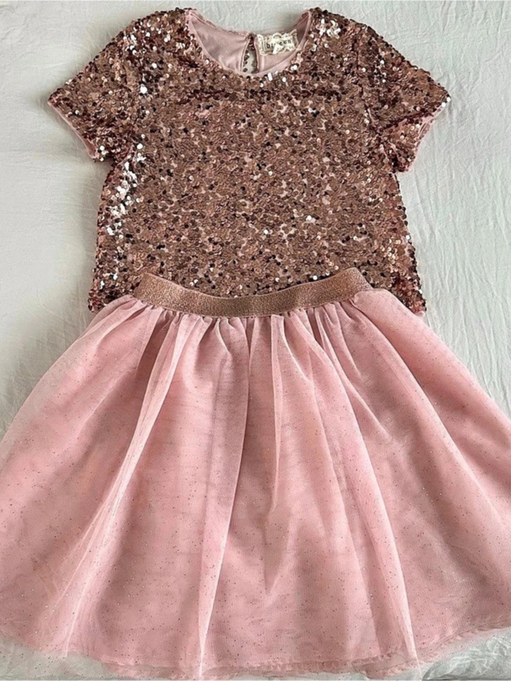 between Girls Sequin Skirt Set in Pink